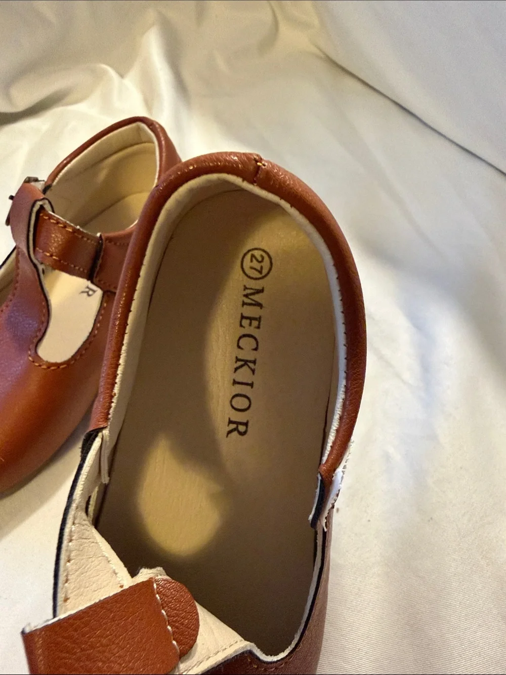 Leather-look Brown T-Bar Kids Dress Shoes with Buckle